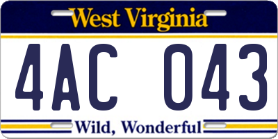 WV license plate 4AC043