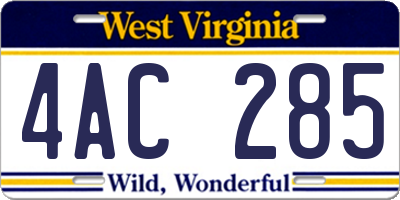 WV license plate 4AC285