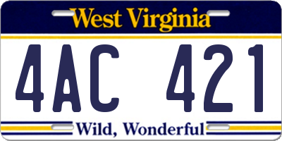 WV license plate 4AC421