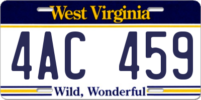 WV license plate 4AC459