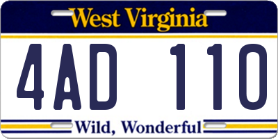 WV license plate 4AD110