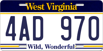 WV license plate 4AD970