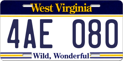 WV license plate 4AE080