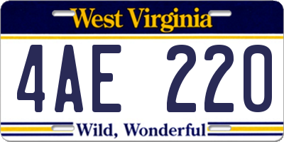 WV license plate 4AE220
