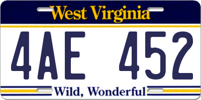 WV license plate 4AE452