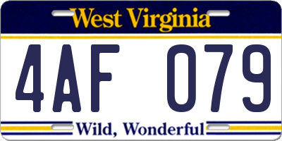 WV license plate 4AF079