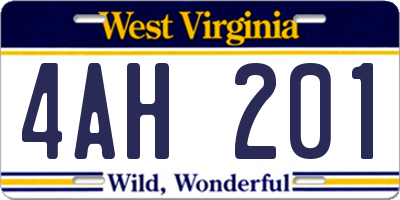 WV license plate 4AH201