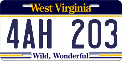 WV license plate 4AH203
