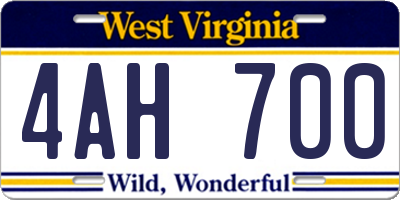 WV license plate 4AH700