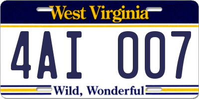 WV license plate 4AI007