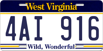 WV license plate 4AI916