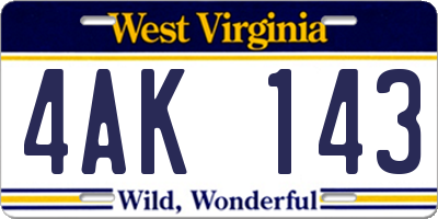 WV license plate 4AK143