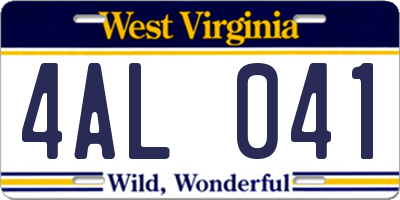 WV license plate 4AL041
