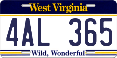 WV license plate 4AL365