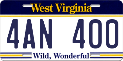 WV license plate 4AN400