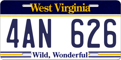 WV license plate 4AN626