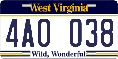 WV license plate 4AO038