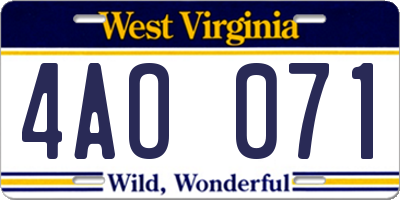 WV license plate 4AO071