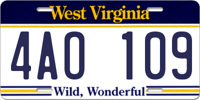 WV license plate 4AO109