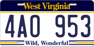 WV license plate 4AO953
