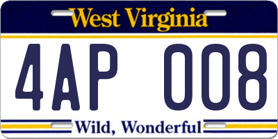 WV license plate 4AP008
