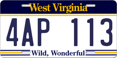 WV license plate 4AP113