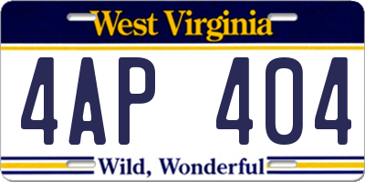 WV license plate 4AP404