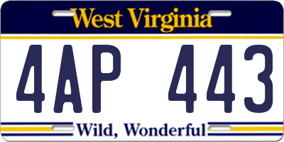 WV license plate 4AP443