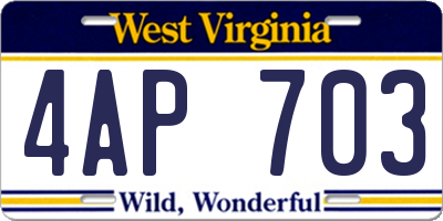 WV license plate 4AP703