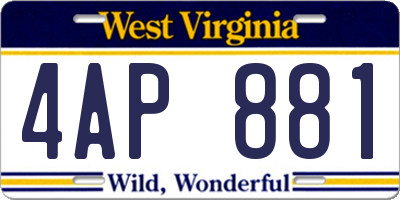 WV license plate 4AP881