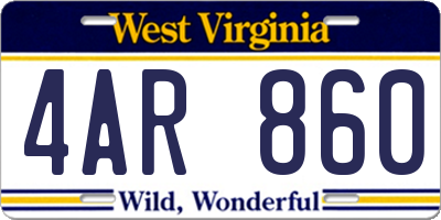 WV license plate 4AR860