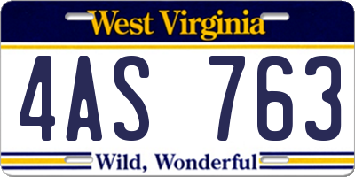 WV license plate 4AS763
