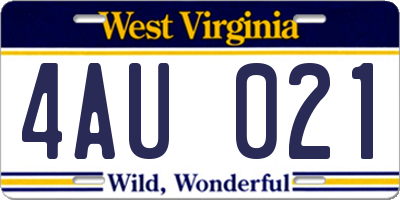 WV license plate 4AU021