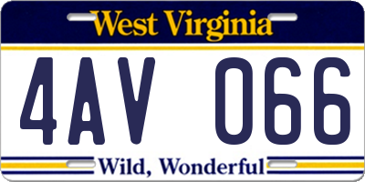 WV license plate 4AV066