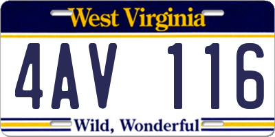 WV license plate 4AV116