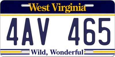 WV license plate 4AV465