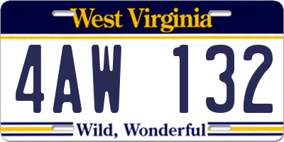 WV license plate 4AW132