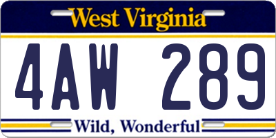 WV license plate 4AW289