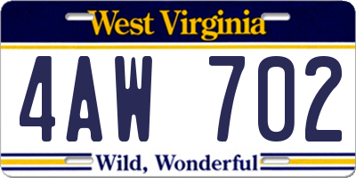 WV license plate 4AW702