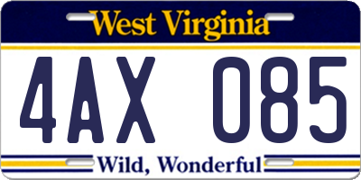 WV license plate 4AX085