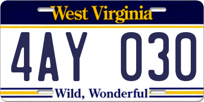 WV license plate 4AY030