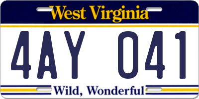 WV license plate 4AY041