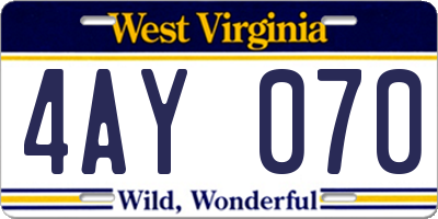 WV license plate 4AY070