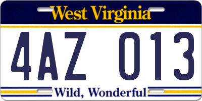 WV license plate 4AZ013
