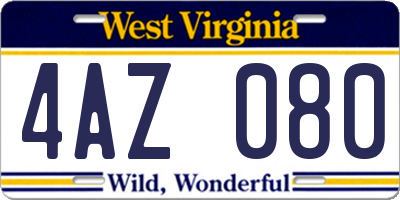 WV license plate 4AZ080