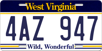 WV license plate 4AZ947