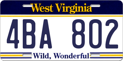 WV license plate 4BA802