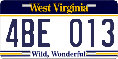 WV license plate 4BE013