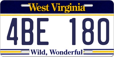 WV license plate 4BE180