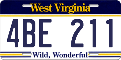 WV license plate 4BE211